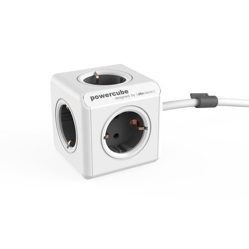 Kostka Allocacoc Przedłużacz PowerCube Extended z przewodem 1,5m, Typ F Schuko - szary