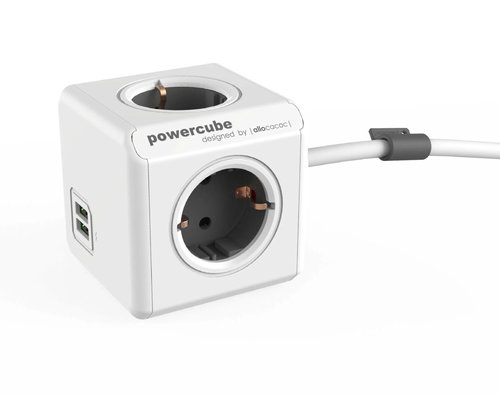 Kostka PowerCube Extended USB 3 m, Typ F Schuko, 2x USB szary Allocacoc