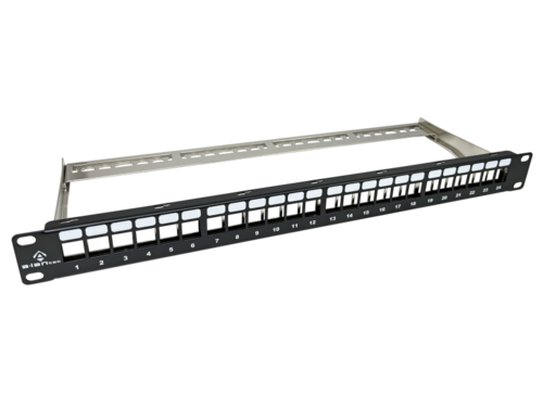 Patch panel pusty 19" modularny 24 porty 1U z podporą, niewyposażony ALANTEC