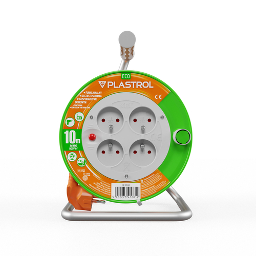Przedłużacz bębnowy ECO PB-ST/M 4x2p+Z, 10A, 3680W, 10m, przewód H05VV-F 3x1 pomarańczowy