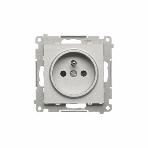 Gniazdo wtyczkowe pojedyncze z uziemieniem i przesłonami (moduł) 16 A, 250 V~, szybkozłącza Aluminium mat Simon 55