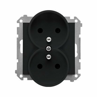 Gniazdo wtyczkowe podwójne z uziemieniem z przesłonami (moduł) 16 A, 250 V~, szybkozłącza Czarny mat Simon 55
