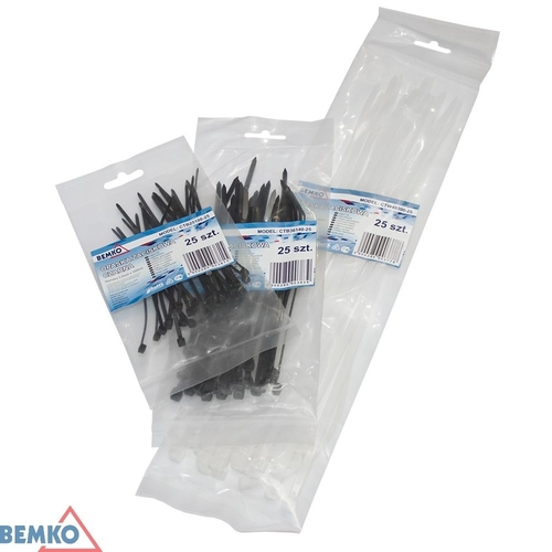 Opaska zaciskowa 4.8*370 czarna 25 SZT Bemko