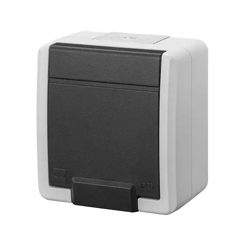 Gniazdo natynkowe pojedyncze z uziemieniem 2P+Z AQUANT 2K szary 7035/7043 IP55 Elektro-Plast Nasielsk