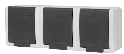 Gniazdo natynkowe potrójne z uziemieniem 3x2P+Z poziom AQUANT 2K szary 7035/7043 IP55 Elektro-Plast Nasielsk