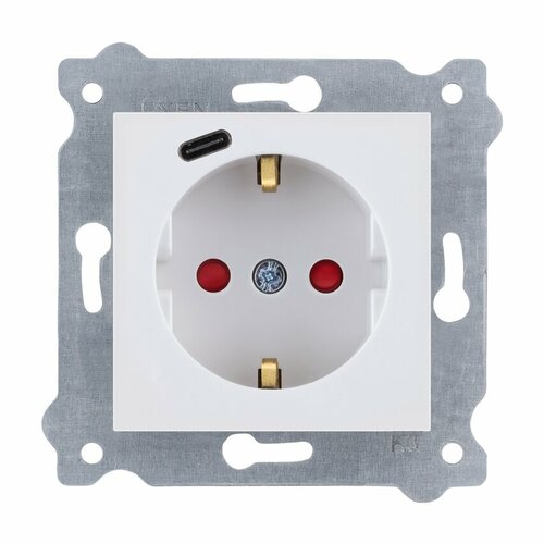 Gniazdo z uziemieniem Schuko 2P+E i przesłonami torów prądowych + USB Typ C Biały 274/01E EXEN