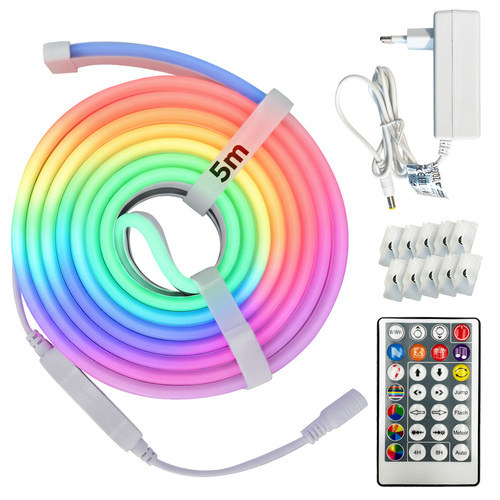 Zestaw taśma NEON LED DIGITAL-5 RGB 12V 10W/m 200lm/m IP65 sterownik zasilacz pilot rolka 5m | HOROZ