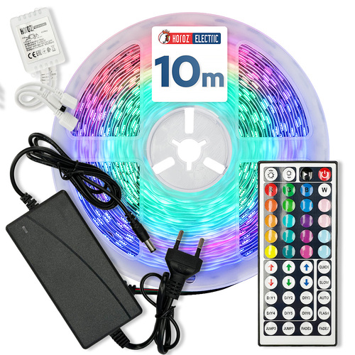 Zestaw taśma LED VICTORY-10 RGB 24V 10W/m 800lm/m IP20 sterownik zasilacz pilot rolka 10m | HOROZ