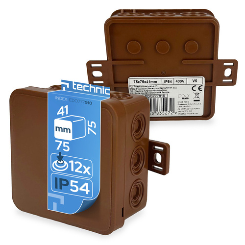 Puszka elastyczna natynkowa 75x75x41mm IP54 12 wlotów klik z osłabieniami brąz V5 EDO777910 EDO Technic