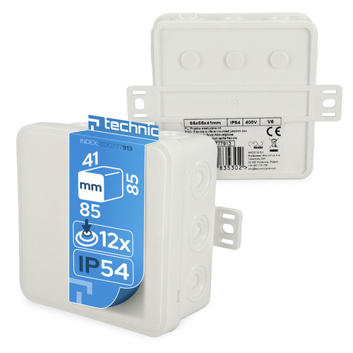 Puszka elastyczna natynkowa 85x85x41mm IP54 12 wlotów klik z osłabieniami biała V6 EDO777913 EDO Technic