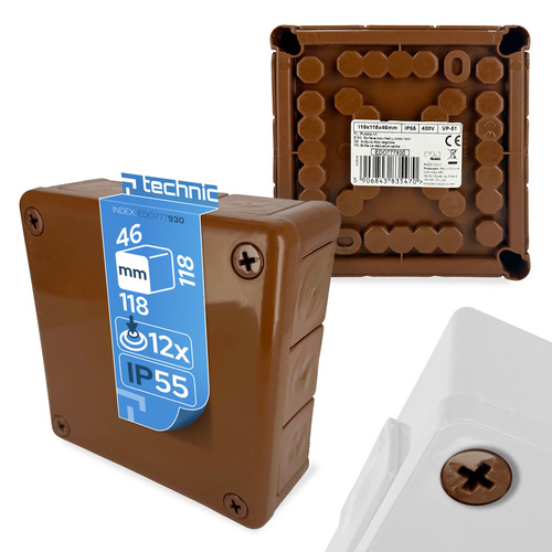 Puszka natynkowa 118x118x46 IP55 12 wlotów dławiki gumowe brąz VP-51 EDO777930 EDO Technic
