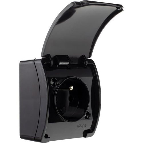 KOALA | Czarny | Gniazdo hermetyczne pojedyncze z uziemieniem (2P+Z) z klapką IP44