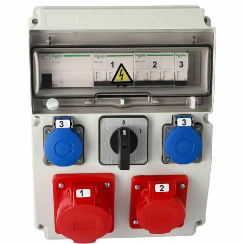Rozdzielnica budowlana erbetka wyposażona ASTAT 393 Plus IP65 32A/5P, 16A/5P, 2x230V SCHUKO IP44 IK08, 0-1(32A), wyłączniki...