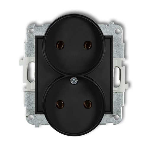 Mechanizm gniazda podwójnego do ramki bez uziemienia 2x2P (bez przesłon torów prądowych) czarny mat 12MGPR-2 Karlik Mini