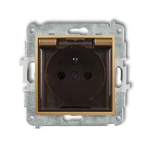 Mechanizm gniazda bryzgoszczelnego z uziemieniem 2P+Z (klapka dymna) (przesłony torów prądowych) złoty 29MGPB-1zdp Karlik...