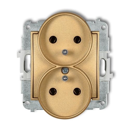 Mechanizm gniazda podwójnego do ramki z uziemieniem 2x(2P+Z) (bez przesłon torów prądowych) złoty 29MGPR-2z Karlik Mini