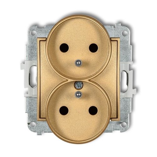 Mechanizm gniazda podwójnego do ramki z uziemieniem 2x(2P+Z) (przesłony torów prądowych) złoty 29MGPR-2zp Karlik Mini