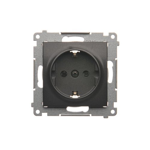 Gniazdo Schuko z przesłonami (moduł) 16A, 250V~, szybkozłącza antracyt Kontakt Simon DGSz1CZ.01/48