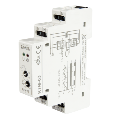 Regulator temperatury jedno modułowy z nastawa histerezy 0,25-2st C RTM-03 Exta Zamel