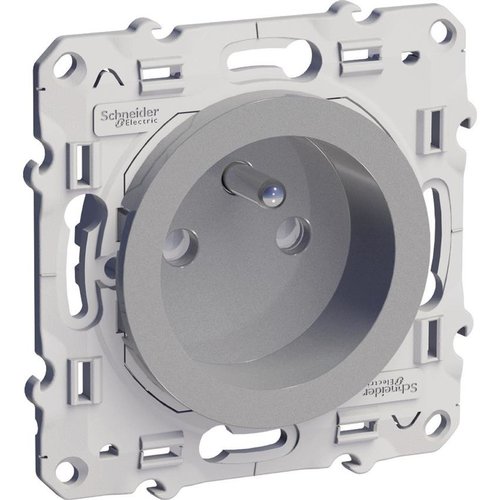 Gniazdo 2P+ PE z przesłonami (zaciski śrubowe), aluminium Odace