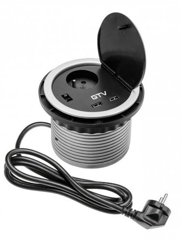 Przedłużacz biurkowy CHARGER wpuszczany 1 gniazdo z uziemnieniem ładowanie USB 5V 2A GTV