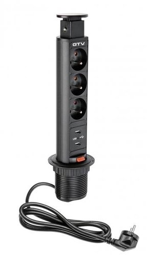 Biurkowy przedłużacz wpuszczany 60mm 3x gniazdo z uziemieniem 2xUSB 21a 5V (czarny) GTV