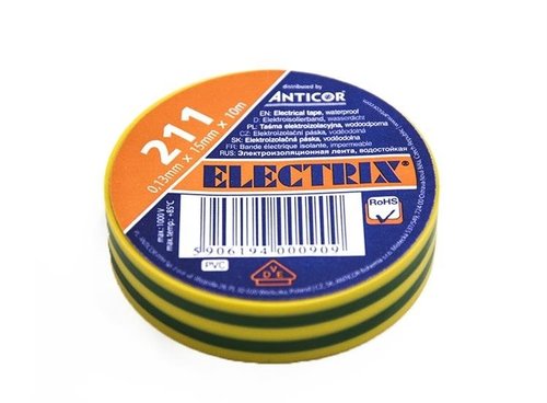Taśma elektroizolacyjna PCW 15mm x 10m wodoodporna Anticor 211 żółto zielona