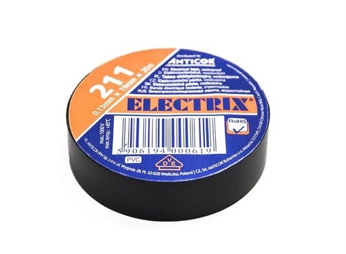 Taśma elektroizolacyjna PCW 19mm x 20m wodoodporna Anticor 211 czarna