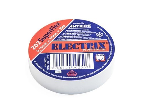 Taśma elektroizolacyjna 19mm x 20m SuperFlex Anticor 202 biała