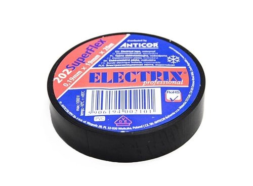 Taśma elektroizolacyjna SuperFlex 19mm x 20m Anticor 202 czarna