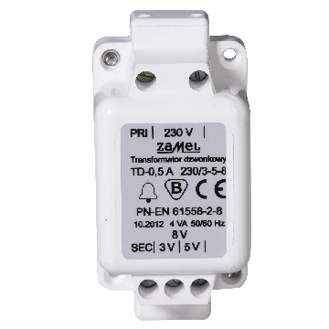 Transformator dzwonkowy TD-230V-/3-5-8V/0,5A, TD-230, ynsta Zamel