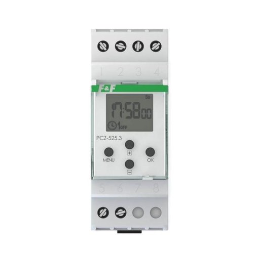 Zegar sterujący programowalny astronomiczny z przerwą nocną, styk 1P, I=16A, Un=24÷264V AC/DC, 2 moduły, PCZ-525, F&F