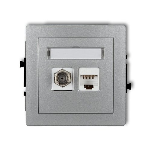 Mechanizm gniazda antenowego typu F (SAT) + gniazda komp. RJ45, kat. 5e, srebrny metalik Karlik Deco 7DGFK