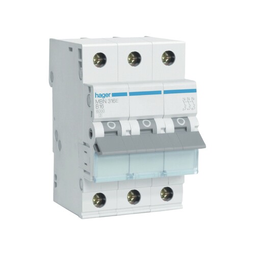 MCB Wyłącznik nadprądowy 6kA 3P B 16A MBN316E Hager