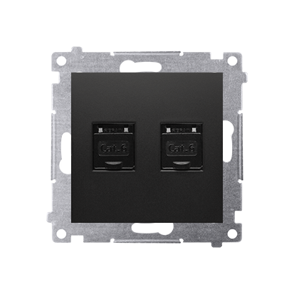 Simon 54 Premium czarny Gniazdo komputerowe podwójne RJ45 kat. 6, z przesłoną D62.01/49