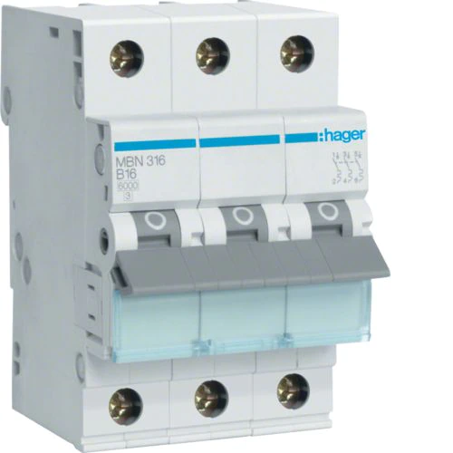 MCB Wyłącznik nadprądowy 6kA 3P B 16A MBN316 Hager