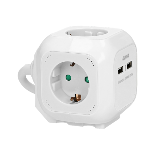 Przedłużacz Kostka 4x2P+Z(Schuko), ładowarka 2xUSB, 1,4m H05VV-F 3x1,5mm2, biały