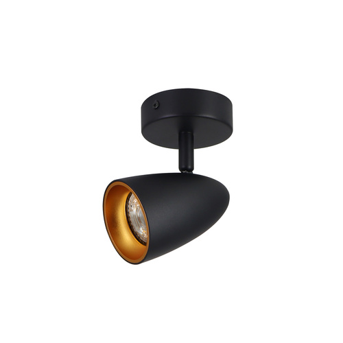 Pojedyncza punktowa oprawa sufitowa typu spot OVO 1 Black Gold, listwa, IP20, GU10, czarna, pierścień złoty EDO777237...