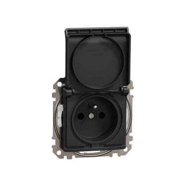Gniazdo 2p+pE z przesłonami IP44 czarny, antracyt 2-biegunowy + PE z przesłonami IP44 SDD214013 Sedna Design Schneider...