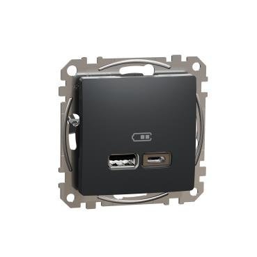 Gniazdo ładowania USB A+c 2 czarny, antracyt USB typ A, USB type C 12 W 2.4 A IP20 SDD114402 Sedna Design Schneider Electric