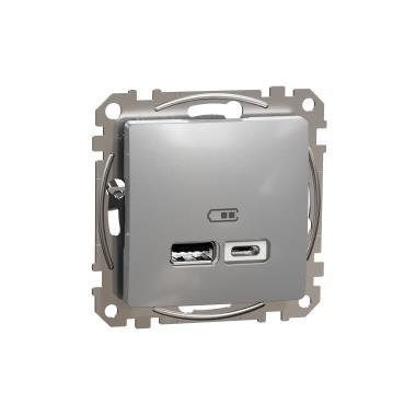 Gniazdo ładowania USB A+c 2 srebrny USB typ A, USB type C 12 W 2.4 A IP20 SDD113402 Sedna Design Schneider Electric
