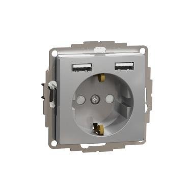 Gniazdo schuko z USB A+A 2 srebrny 2P+E IP20 SDD113052 Sedna Design Schneider Electric