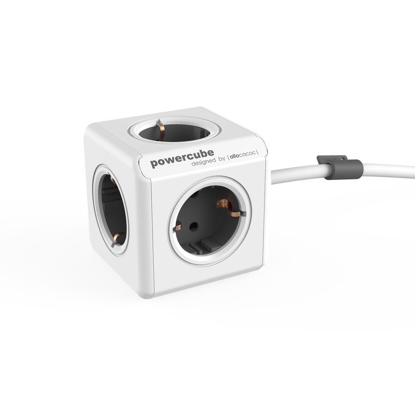 Kostka Allocacoc Przedłużacz PowerCube Extended z przewodem 1,5m, Typ F Schuko - szary