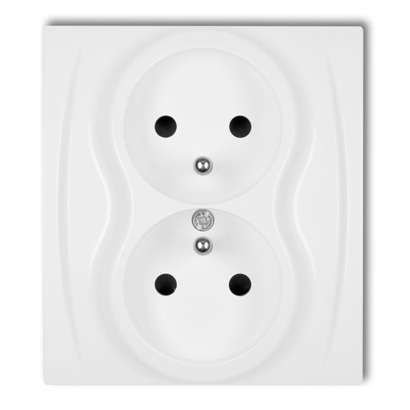 Gniazdo podwójne z uziemieniem z ramką, 2 x 2P+Z, (z przesłonami) biały LGP-2Zp Karlik Logo