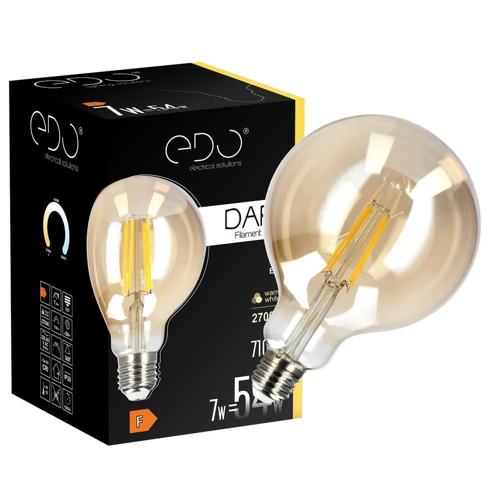 Żarówka dekoracyjna DARI LED Filament 7W, E27, 2700K, 710lm, 230V, GOLD G95, EDO777635 EDO Solutions