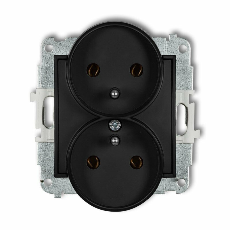 Mechanizm gniazda podwójnego do ramki z uziemieniem 2x(2P+Z) (bez przesłon torów prądowych) czarny mat ICON 12IGPR-2z