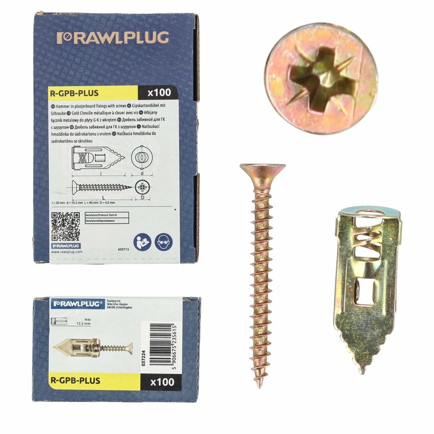 Kołek rozporowy TAP-IT 10,5x30 mm do wbijania do płyt G-K z wkrętem 4x40 mm opakowanie kartonowe 100 szt.