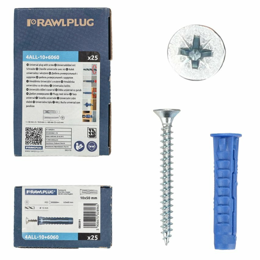 Kołek uniwersalny z wkrętem 4ALL 10x50mm opakowanie kartonowe 25 szt