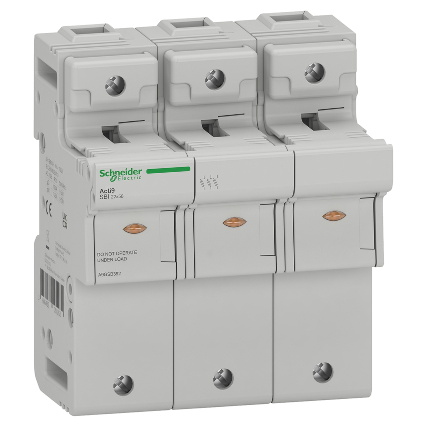 Podstawa bezpiecznikowa, Acti9 SBI, 3P, 125A, rozmiar wkładki 22 x 58mm, SBI-125-3 Schneider Electric A9GSB392