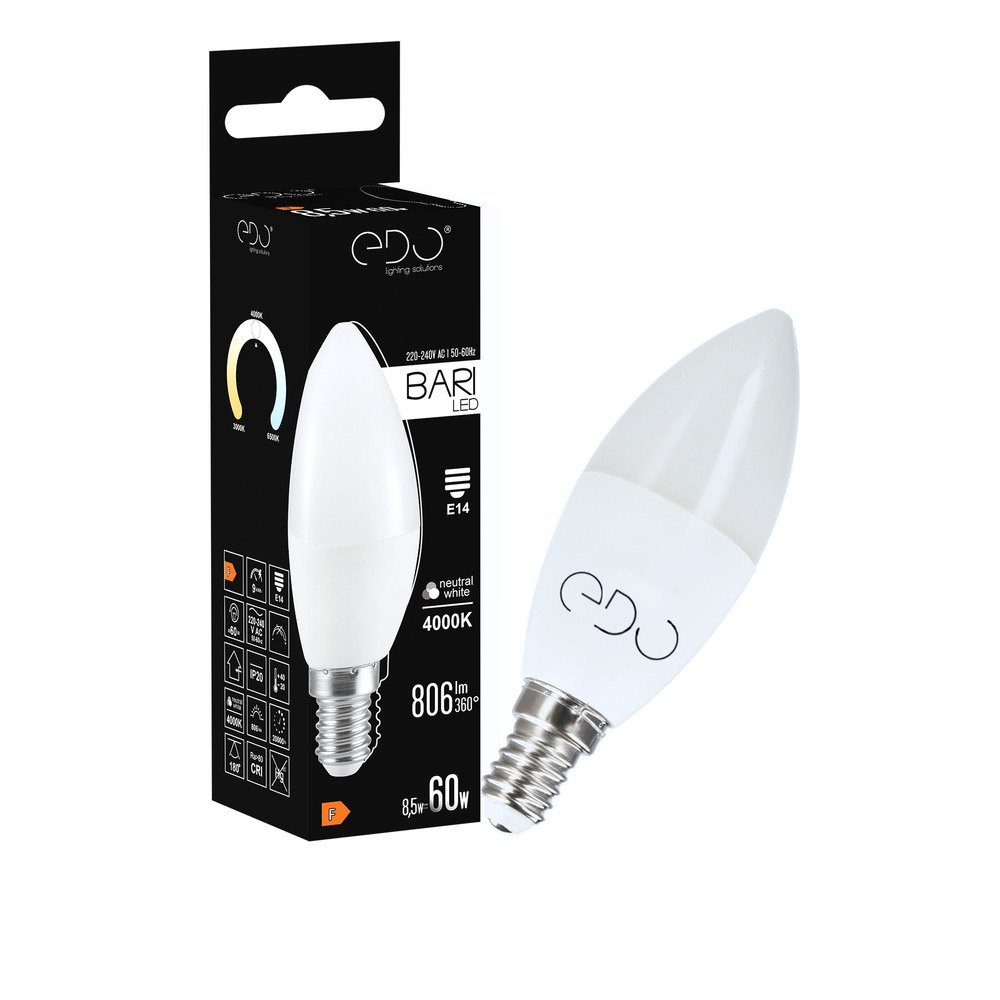 Żarówka BARI LED 8,5W NW świeczka, E14, 4000K, 806lm, 220-240V EDO777666 EDO Solutions